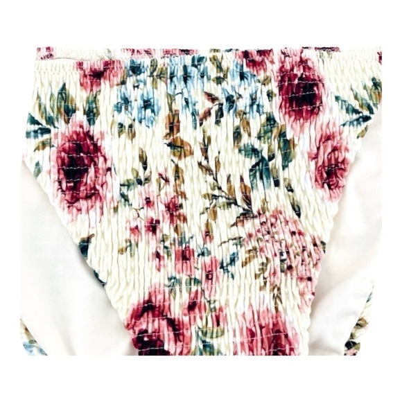 Tori Praver Ivory Caymen Floral Marais Smocked Bikini Bottom Size L NWT - Picture 3 of 7